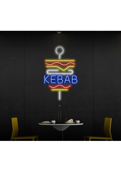 Kebab Yazılı Ve Şekilli Neon Tabela Mavi
