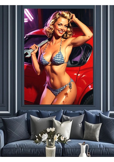 Bikini Tamirci Kadın Seksi Poz Veriyor Dekoratif Kanvas - Mdf Ahşap Tablo