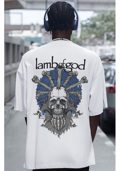 Lamb Of God Rock Metal Müzik Grubu Sırt Baskılı Unisex Oversize T Beyaz