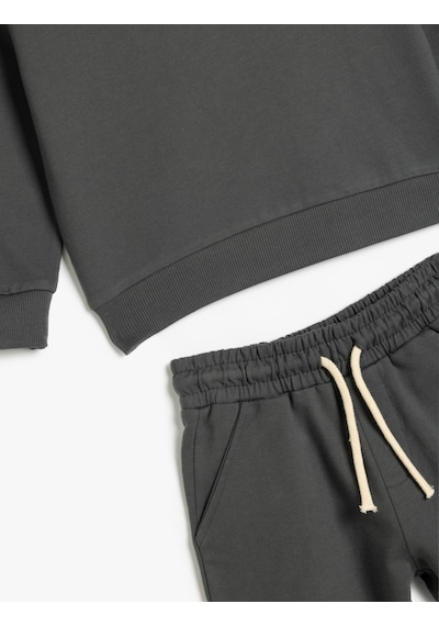 Koton 2'li Pamuklu Uzun Kollu Sweatshirt Ve Şort Takımı Antrasit 5skb10025tk Antrasit