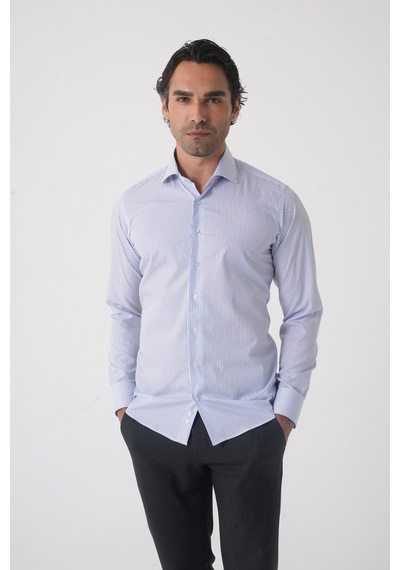 Bisse Erkek Regular Fit Uzun Kol İtalyan Yaka Pamuk Mavi Gömlek Gmczg250126 D35 Mavi