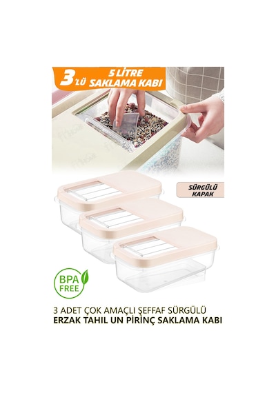 Multibox 5 Litre Sürgülü Kapak Çok Amaçlı Tablet Deterjan Erzak Saklama Kabı 3 Adet 5lt