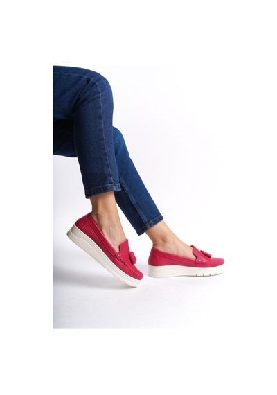 Mubiano Hakiki Deri Mbmtt501-fs Kadın Kalın Taban Fuşya Babet &loafer Fuşya