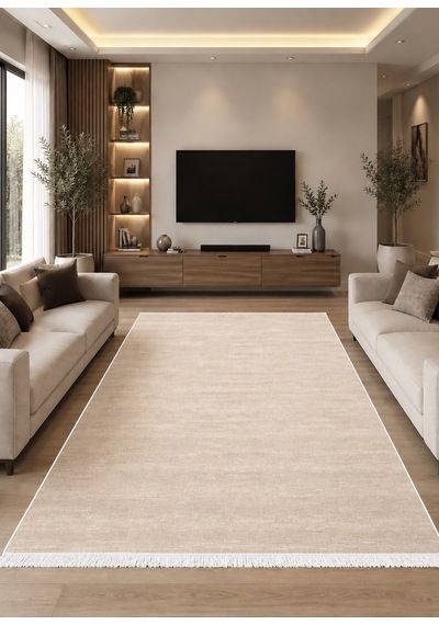 STY Home Krem Dijital Baskı Halı Kaymaz Tabanlı Yıkanabilir Halı Yolluk Salon Halısı645