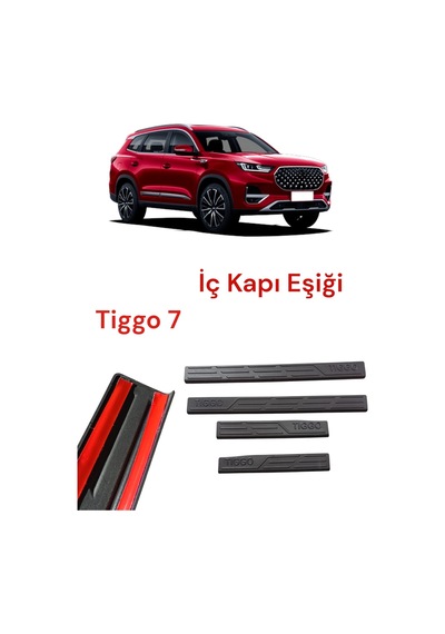 Trobus Chery Tiggo 7 Uyumlu Plastik İç Kapı Eşik Koruma 4 Parça Yapışkanlı Siyah