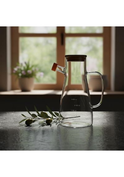 Deconox 1 Adet 900 Ml Bambu Kapaklı Borosilikat Cam Yağlık Ve Sirkelik, Isıya Dayanıklı Ve Ölçekli Tasarım, Dam Diğer