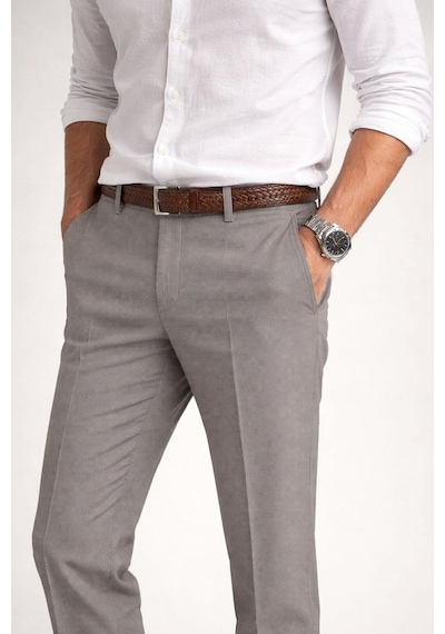 Classics Men Caserta Regular Fit Erkek Armürlü Keten Pantolon - 7635 Taş