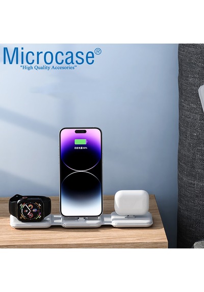 Microcase Apple Uyumlu iPhone-iOS Watch-Airpods Katlanabilir Şarj Standı Beyaz AL3651