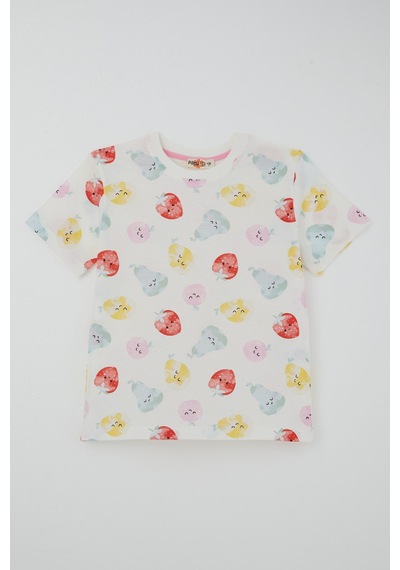 Paty Kıds Kız Çocuk Pijama Takımı Kısa Kollu Neşeli Meyveler 8-12 Yaş, Beyaz