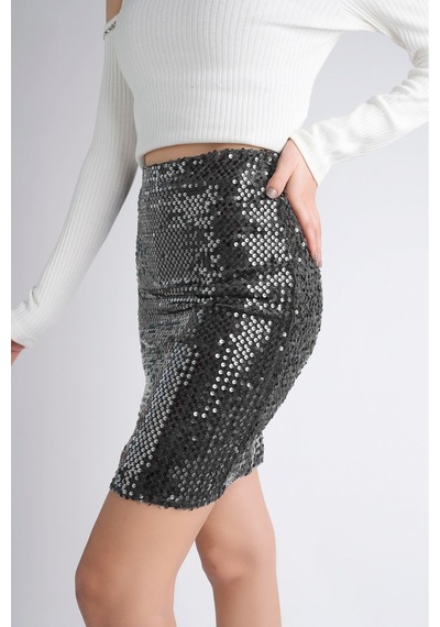 Sermoda 47 Cm 170 Pullu Mini Etek Gri