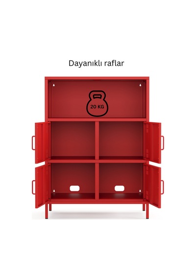 Pera Metal Çok Gözlü Dolap, 4 Kapaklı, Açık Raflı 80,50 X 40 X 109,50 Cm Ral 3020 Kırmızı Pera Metal Çok Gözlü Dolap, 4 Kapaklı, Açık Raflı 80,50 X 40 X 109,50 Cm Ral 3020 Kırmızı