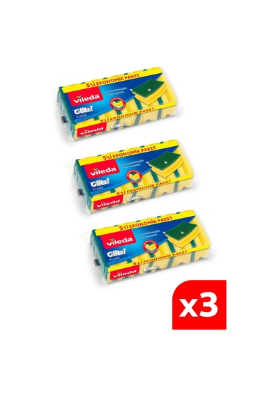 Vileda Yeşil Klasik Oluklu Bulasik Süngeri 5 x 3'lü