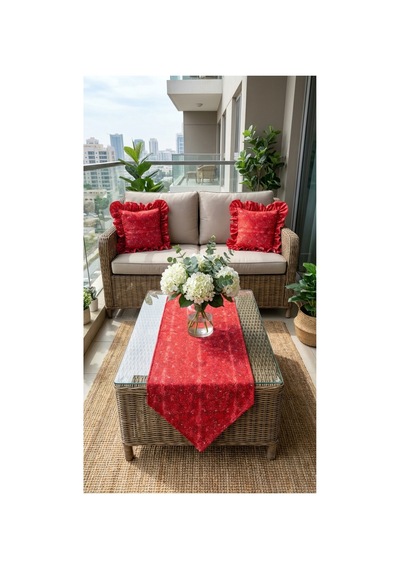 2 Adet %100 Pamuk Simli Kırmızı Desenli Fırfırlı Kırlent Kılıfı 40x40 Kırmızı - 900619166 Kırmızı