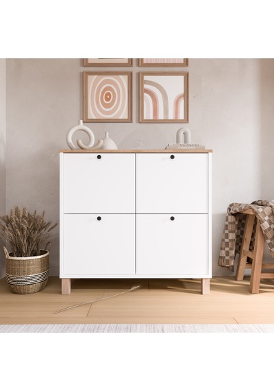 Robin Home Alaska Ayakkabılık Çok Amaçlı Dolap 4 Kapaklı Ahşap Ayaklı Sepet-beyaz Beyaz
