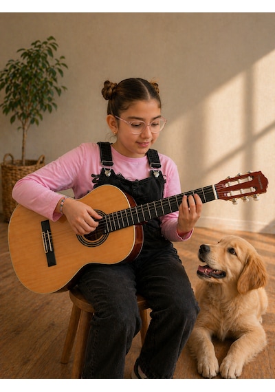 Valares Qcg3024 34 1/2 Yarım Boy Klasik Gitar Naturel Askı Aparatlı Çocuklar İçin İdeal Kolay Çalım