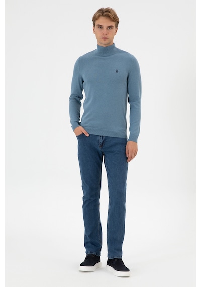 U.S. Polo Assn. Erkek Slim Fit Boğazlı Mavi Basic Kazak 50313712-VR251