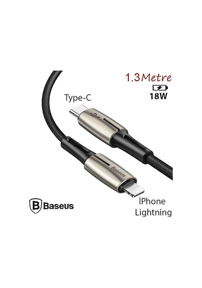 Baseus Waterdrop Type-C To Apple iPhone Uyumlu Pd18W Hızlı Şarj Kablosu 1.3M (119548806)-Siyah,Gri