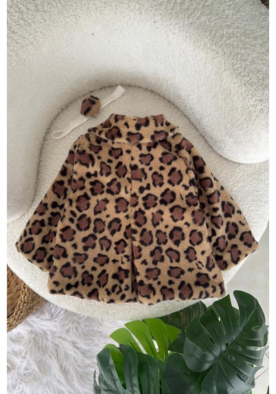 Miniğimin Cicileri Leopar Astarlı Kız Bebek Ceket - Kahve Acı Kahverengi