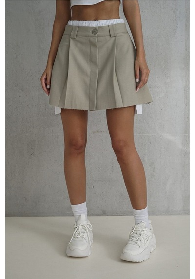 Mai Collection Mai Studios Co. Gabbie Boxer Detay Olive Green Mini Etek Bej