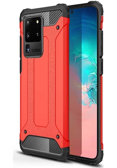 Noktaks - Samsung Galaxy Uyumlu S20 Ultra - Kılıf Çift Katman Zırh Tank Crash Military Kapak - Kırmızı