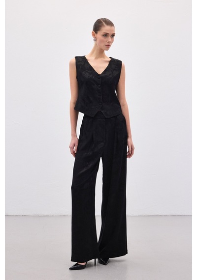 Sateen Jakarlı Yelek - Siyah-136839 Siyah