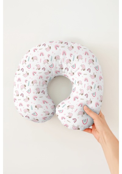 Sevimli Kuzu Ergonomik Boyun Yastığı - Pastel Gökkuşağı Desen Pembe Yeşil Seyahat Yastığı Sedefli Toprak Camel