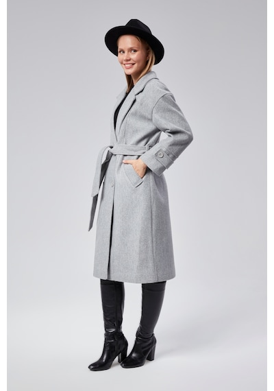 Kuşaklı Oversize Kaşe Kaban 001