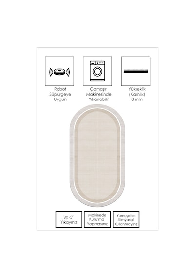 West Home Makinede Yıkanabilir Kaymaz Taban Leke Tutmaz Bej Oval Mutfak Halısı Salon Halısı Ve Yolluk