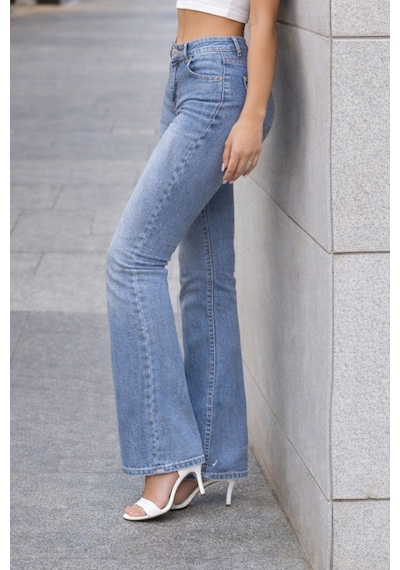 Cedy Denım Yüksek Kalite Kadın 5 Cep Düşük Bel İspanyol Paça Skinnyfit Esnek Jean Pantolon C619 Açık Mavi
