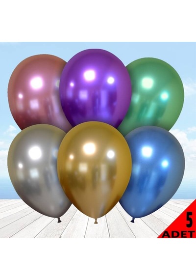 Metalik Parlak Krom Balon. 5 Adet - Çok Renkli