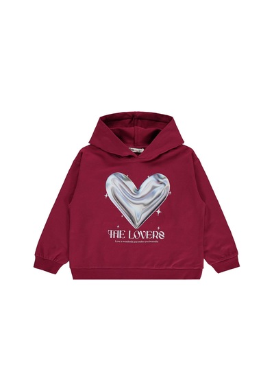Civil Girls Kalp Baskılı 6-9 Yaş Sweatshirt - Bordo