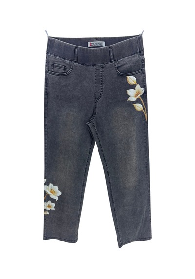 Büyük Beden Taşlı Denim Kadın Pantolon Gri