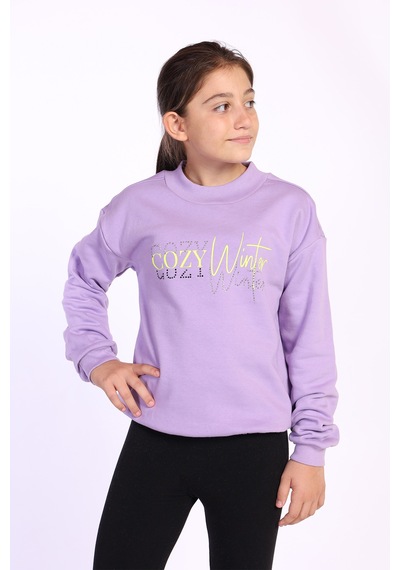 Toontoy Kız Çocuk Balıkçı Yaka İçi Pamuklu Sweatshirt Lila