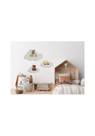Tiny Wonders 3'lü Beyaz Dekoratif Bulut Çocuk Odası Duvar Rafı Mdf Beyaz Beyaz