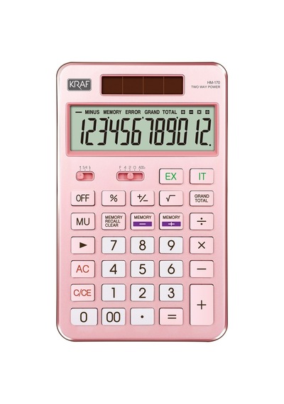 Pembe 12 Haneli Masaüstü Hesap Makinesi, Kullanışlı 124-Pembe