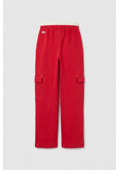 TOMMYLIFE Fiesta Çift Kemerli Kargo Cepli Palazzo Kız Çocuk Eşofman Alt - 75198 Kırmızı