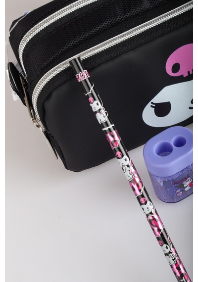 X Dekomus Lisanslı Kuromi Dark Delight Collection Kalem Çantası,2 Adet Kurşun Kalem,silgi,kalemtraş Seti Altın