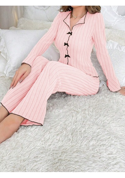 Bella Notte Pembe Uzun Kollu Fiyonk Detaylı Pijama Takımı