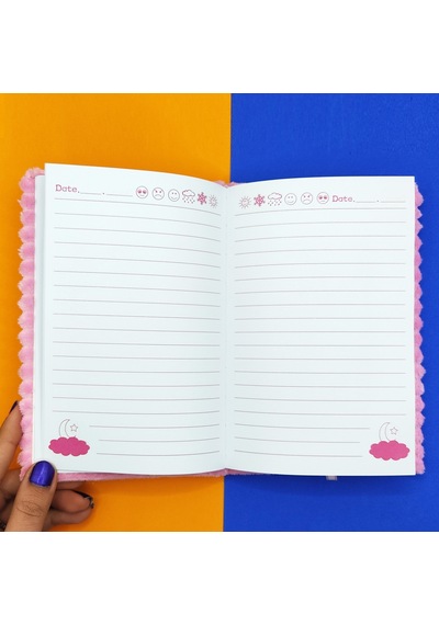 Peluş Pullu Not Defteri 20x13 Cm , 60 Yaprak, Kalpli Gülenyüz - Pudra