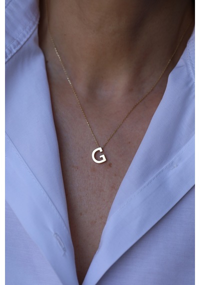 14 Ayar Altın G Harfli Kolye 1 Cm Genişlik - Kly33694