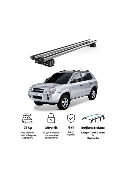 Pençe Hyundai Tucson 2004-2010 Uyumlu Gri Ara Atkı Port Bagaj Tavan Barı