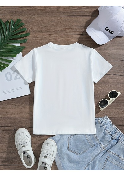 Uyguntarz Çocuk Penguen Baskılı Pamuklu Tshirt Beyaz