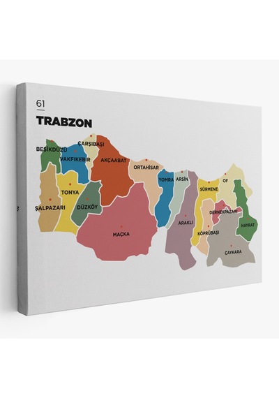 Trabzon İli Ve İlçeler Haritası Dekoratif Kanvas Tablo 1470 95 X 55