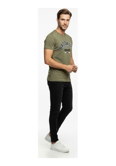 Brooklyn Vintage Baskılı Erkek Günlük T-shirt Spor Kesim Çok renkli