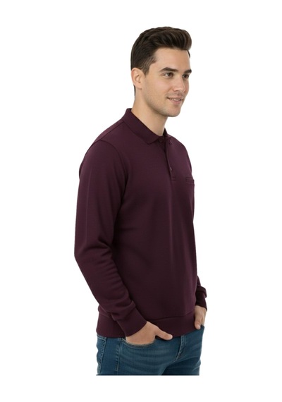 Baglan Erkek Büyük Beden Polo Yaka Cepli Selanik Sweatshirt Bgl-st04978 Mürdüm