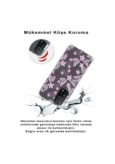 Xiaomi Poco X3 Pro Köşe Korumalı Antişok Kapak Floral Pudra Tasarımlı Şeffaf Silikon Kılıf