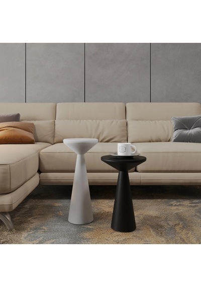 Ahşap 2 Li Set Fitilli Mantar Yan Sehpa Modern Fiskos / Çiçeklik / Zigon Sehpa Siyah - Beyaz