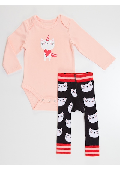 Kedi Kız Bebek Body Tayt-Pantolon Takım