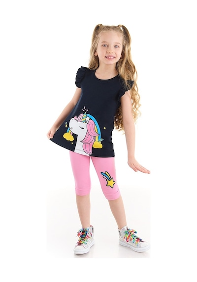 Denokids Unicorn Gücü Kız T-Shirt Tayt Takım Çok Renkli