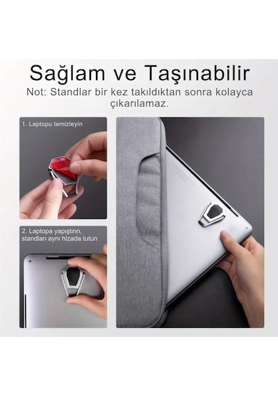 Polham Kaymaz Metal 2 Adet 5mm 3m Yapışkanlı Katlanabilir Ultra Mini Laptop Standı,portatif Taşınabilir